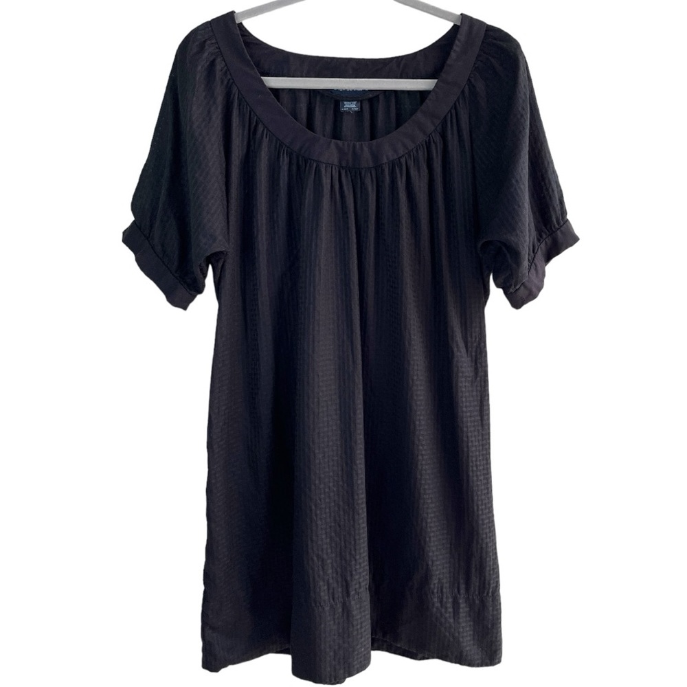 French Connection Y2K Tunic Top Blouse Size 6 Black Short Sleeve Sheer Light